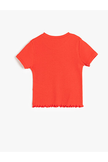 Koton Cotton Heart Detail Short Sleeve Crew Neck Basic Crop T-Shirt