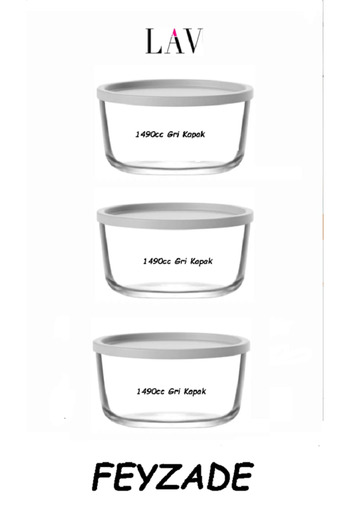 LAV Feyzade - 1490 Cc X 3 Pcs Grey Storage Container (Lv-Rnd-217)