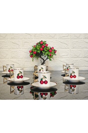 atabey home collection 6-Person Cherry Draped Gold Gilt Finished Porcelain Cup Set - Passion Model