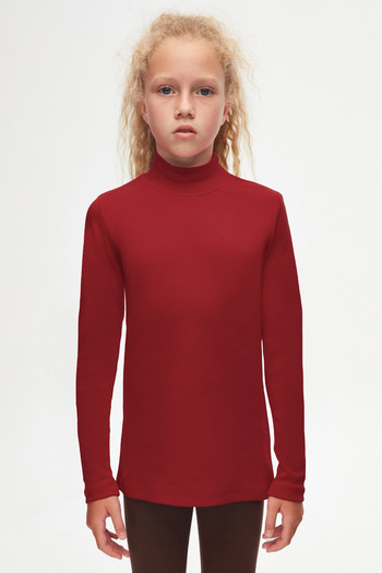 LOVETTI Girl - Claret Red Basic Long Sleeve Half TurtlenecK Winter T-shirt
