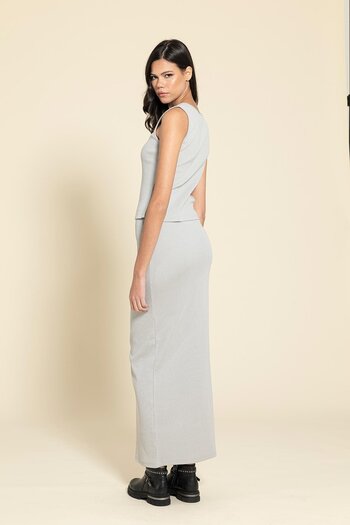 FOR YOU MODA Buttoned Gray Blouse Skirt Set