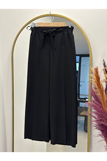 Ebrar Store Asu Belted Wide Leg Trousers-Mt1445 Black