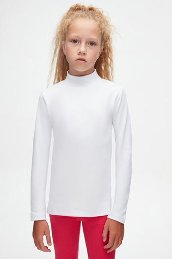 LOVETTI Girl - White Basic, Long Sleeve, Half TurtlenecK Winter T-shirt