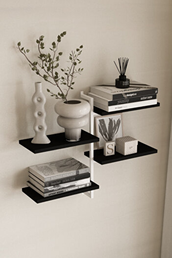 AJU 4-Tier Wall Shelf Decorative Bookcase and Shelving Unit with Metal Frame Modern and Minimalist Design