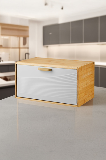 Vadi Luxury Bamboo Bread Box - Karina with Metal Lid, Rectangular Design