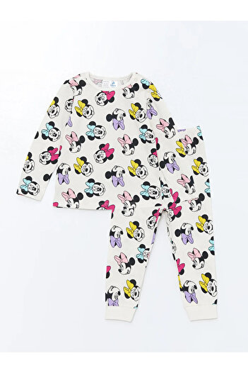 LC Waikiki LCW baby Bej Bisiklet Yaka Uzun Kollu Minnie Mouse Baskılı Kız Bebek Pijama Takımı İMREX GLOBAL