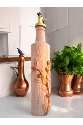 Mes Reves Special Design Handmade Rose Gold Olive and Zetyindalı Detailed Oil Pot, Sauce Bowl, Vinegar Pot, Kitchen D