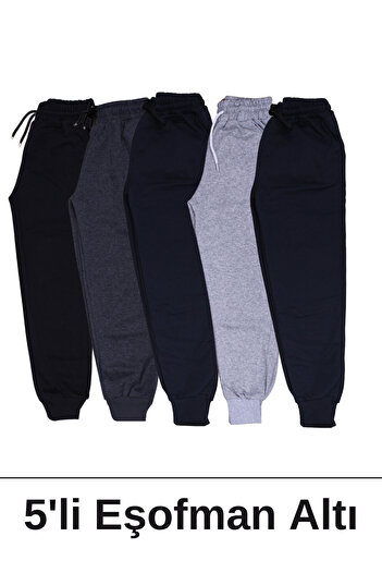 FYK COLLECTİON Erkek Çocuk 5'li Çift Cepli Jogger Düz Eşofman Altı
