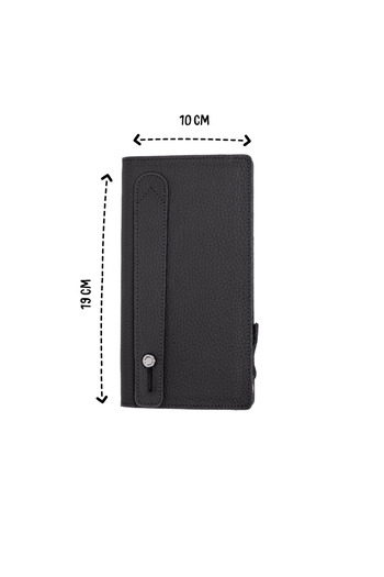 Deriza 6954 Black Genuine Leather Wallet - Flother Matte with Phone Compartment