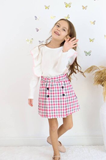 sinmm 2-Piece Set with Fitted Skirts for Girls - Ruffle Detail Snm3