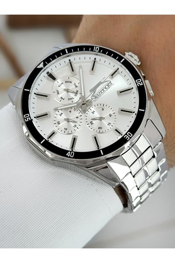 Slazenger Function Silver Color Steel Band Men's Wrist Watch 2245.2.01Sz