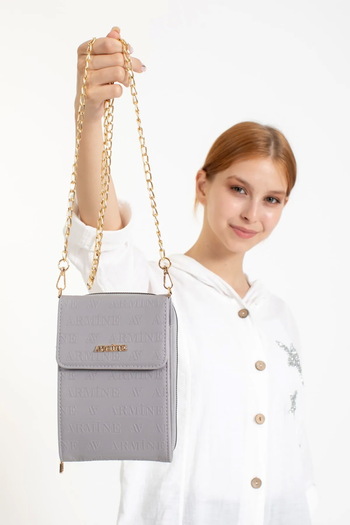 Armine Gray Laser Cut Women's Evening Dress Shoulder Bag - Chain Strap 266