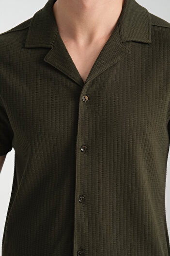 Frappoli Men's Waffle Sports Shirt - Thin Apocalyptic Collar, Short Sleeve, Pocket, Standard Fit