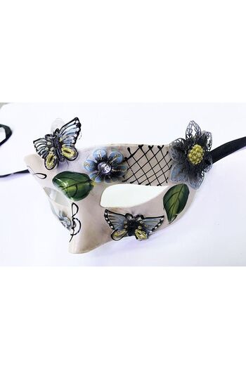 Skygo Butterfly and Flower Embroidered Venetian Mask Black Color 10x18 cm