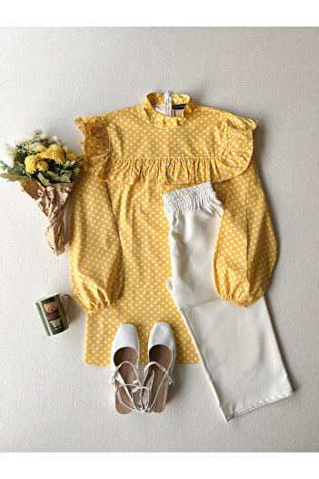 KÜÇÜĞÜM BUTİK Yellow Polka Dot Frilly Poplin Tunic