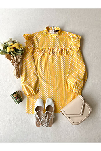 KÜÇÜĞÜM BUTİK Yellow Polka Dot Frilly Poplin Tunic