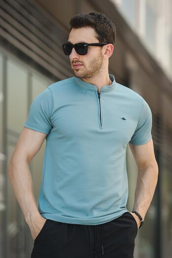 Oksit Roderick Judge Collar Honeycomb Fabric Half Zipper Men's Tshirt
