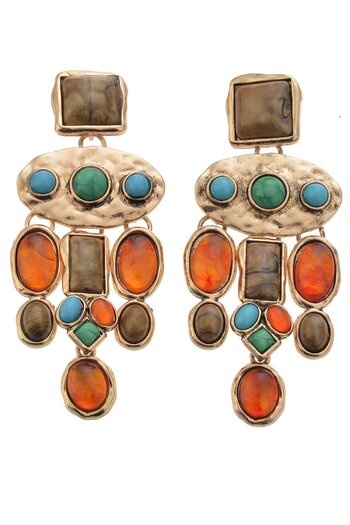 Pelin Aksesuar Antique Earrings with Colored Stones