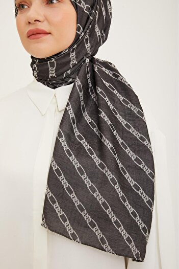 Armine Trend Pure Lina Black Color Chain Pattern Shawl 16-83