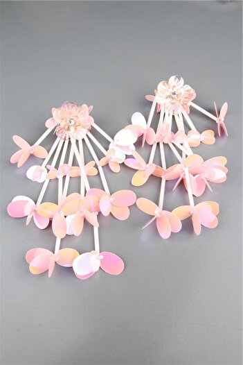 Pelin Aksesuar Pink Long Flower Embroidered Design Earrings