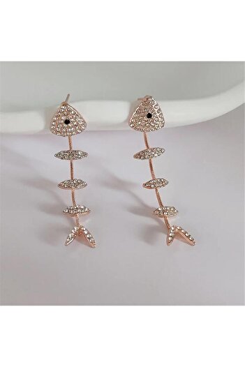 Pelin Aksesuar Fish Bone Rose Jewelled Earrings