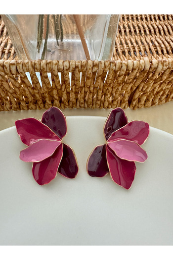 Pelin Aksesuar Burgundy Leaf Earrings - Plum Tones