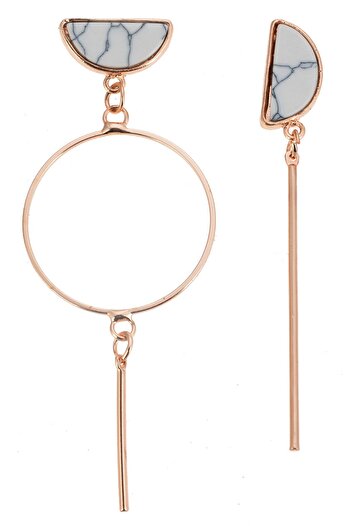 Pelin Aksesuar White Marble Stone Asymmetrical Earrings