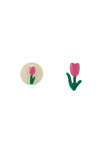Pelin Aksesuar Pink Asymmetrical Flower Earrings