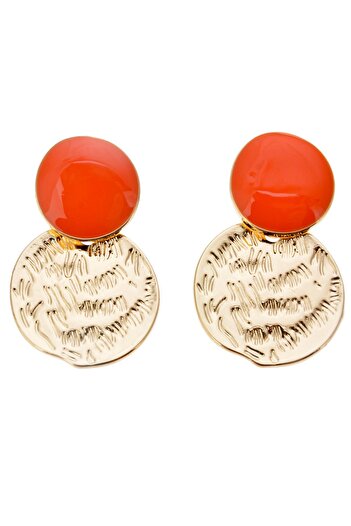 Pelin Aksesuar Orange Stone Gold Plate Earrings