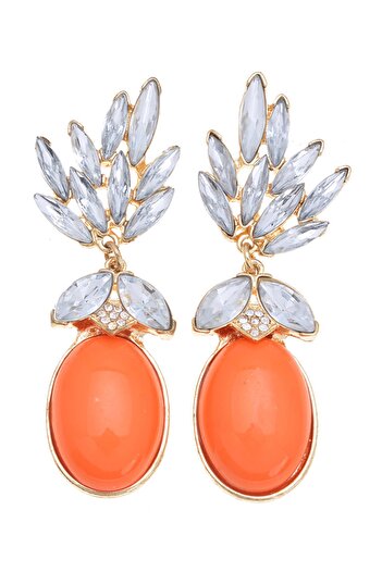 Pelin Aksesuar Orange Jewelled Earrings