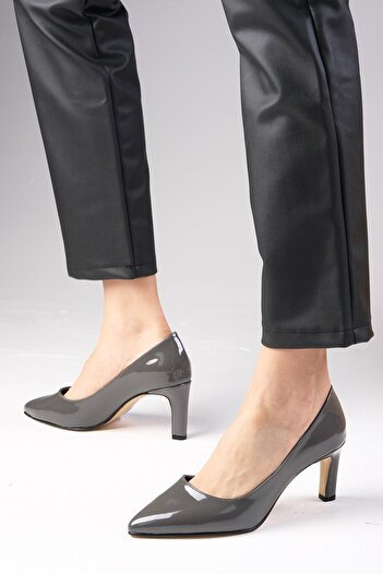Mio Gusto Lita Gray Color Patent Leather Women's Stiletto Heeled Shoes