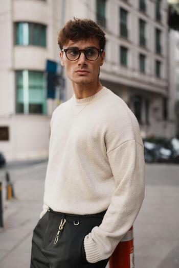 ablukaonline Men's Oversize Soft Textured Stone Colored Sweater