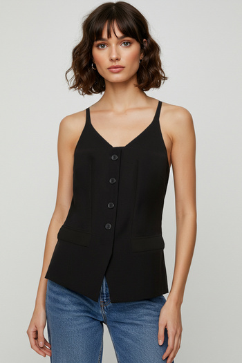 Trendyol Collection Black Fitted Suspender V-Neck Pocket Woven Vest Twoss25Ye00024