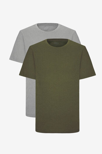 AC&Co / Altınyıldız Classics Men's Khaki-Grimelange Cotton 2-Piece T-Shirts Pack Slim Fit Slim Fit Crew Neck
