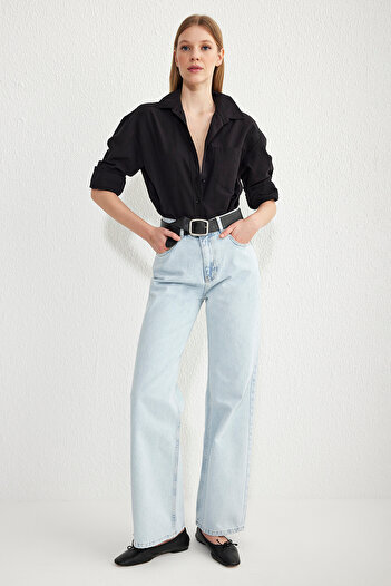Trendyol Collection Jasnoniebieskie jeansy z wysokim stanem i szerokimi nogawkami Twoss25Je00092
