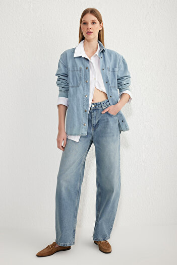 Trendyol Collection Niebieskie jeansy typu baggy z wysokim stanem Twoss25Je00085