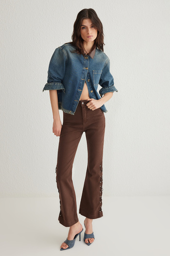 Trendyol Collection Vintage Dark Blue Oversize Denim Jacket with Tassels Skirt - Twoss25Ce00026