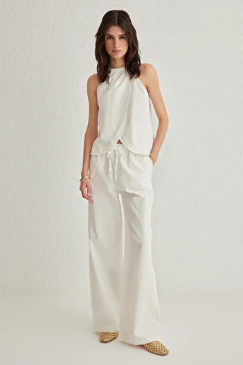 Trendyol Collection Ecru Halter Neck Woven Bottom-Top Suit Twoss25Au00015