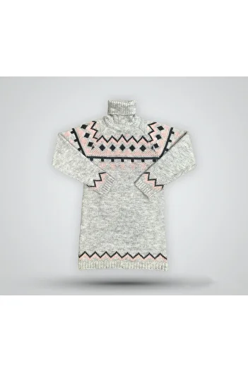 Pampino Turtleneck Geometric Patterned Girl's Knitwear Sweater