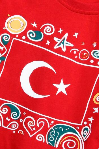 Perendi 100% Cotton Turkish Flag Girl Boy T-Shirt Red - 23 April 29 October Eid