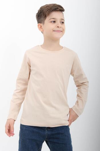 Perendi %100 Pamuklu Kız ve Erkek Unisex Uzun Kollu Basic Tshirt Taş