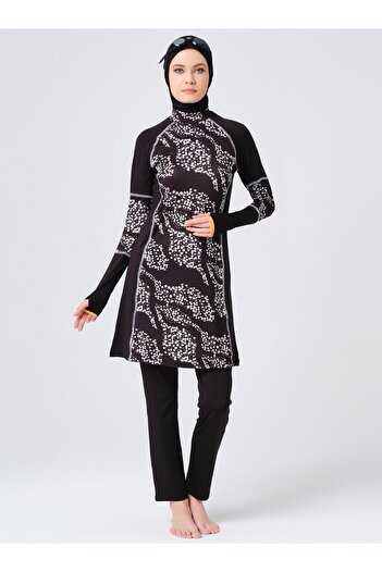 ALFASA Papatya Karyoka - Black - Decorated Hijab Swimsuit