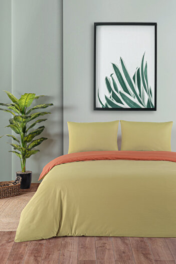 Evim 100% Cotton Akfil Double Sided Duvet Cover Set Single 160X220 cm Tile Khaki