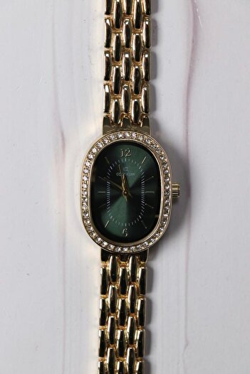 RoseandRoses Sellan Vintage Model Rhinestone Frame Women's Wrist Watch Gold (Green Dial)