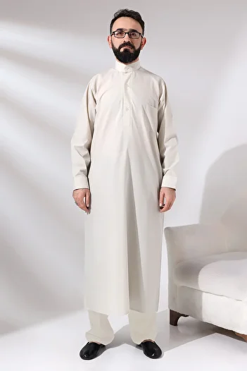 ihvan online Cream Çınar Dagron Fabric Men's Hajj Umrah Outfit Fistan Set