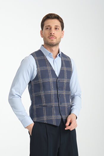 Frappoli Γιλέκο με καρό σχέδιο V λαιμόκοψη Slim Fit