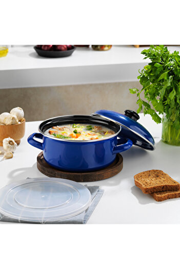 Schafer Komfort Cookware Enamel Pot 18 Cm-Navy Blue