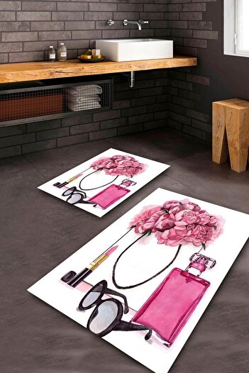 Aldora Machine Washable Stain Resistant White-Pink Pvc Leather Non-Slip Base Cosmetic Bathroom Toilet Set Hair