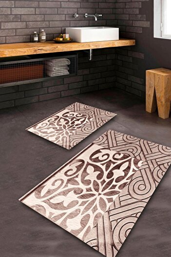 Aldora Brown Non-Slip Sole Design Bathroom Mat Set Bps-7890