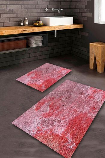 Aldora Machine Washable Stain Resistant Red Pvc Leather Non-Slip Base Modern Bathroom Toilet Set No Fringe